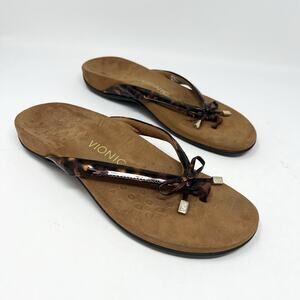VIONIC Bella II Tortoise Shell Print Strap Comfort Flip Flop Sandals Women’s 9